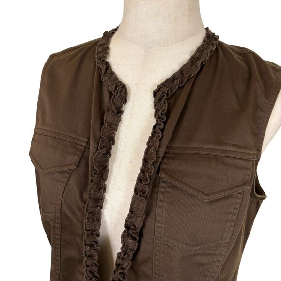 Chico's Additions Brown Western Boho Vest Women’s 1 US Medium Lettuce Hem - Picture 2 of 5